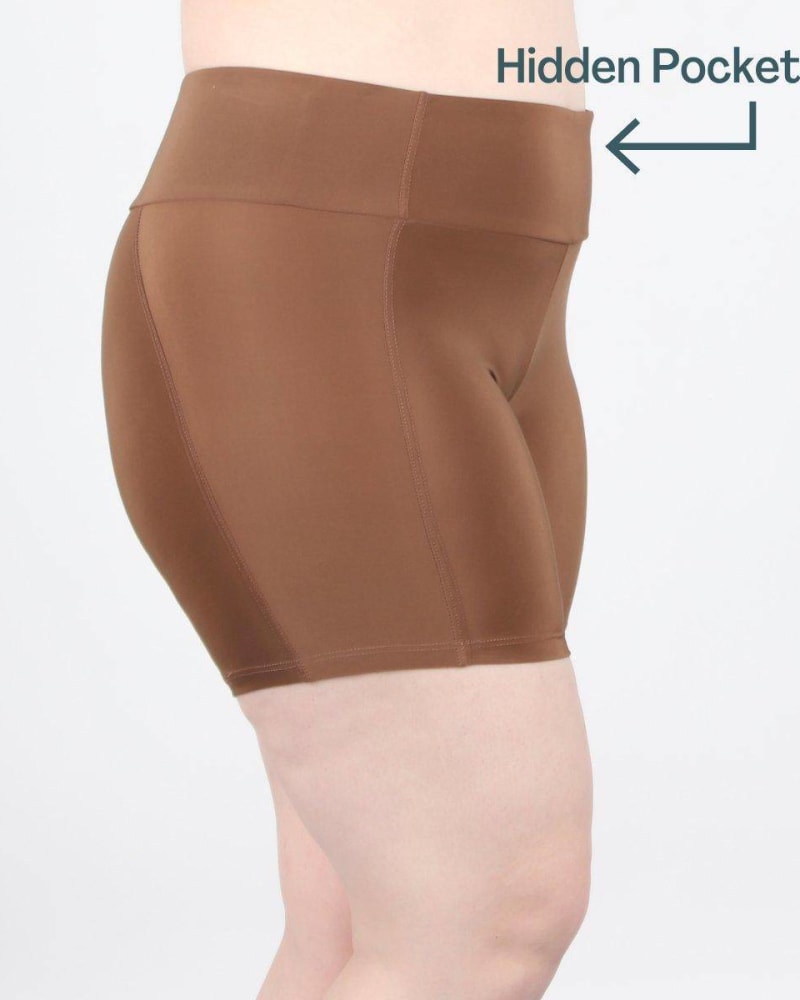Front of a model wearing a size XL Boxer Brief Shortlette With Hidden Pocket in Brown by Undersummers. | dia_product_style_image_id:243417